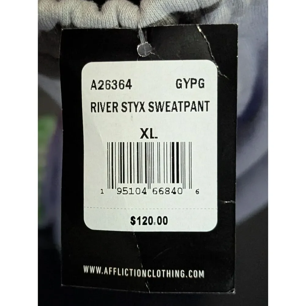 NWT Affliction River Styx Sweatpants Mens XL Grey Green Skulls Y2K Gothic NEW
